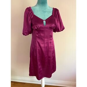 Versona Magenta Satin Puff Sleeve Mini Dress Cutout Size XS Cocktail